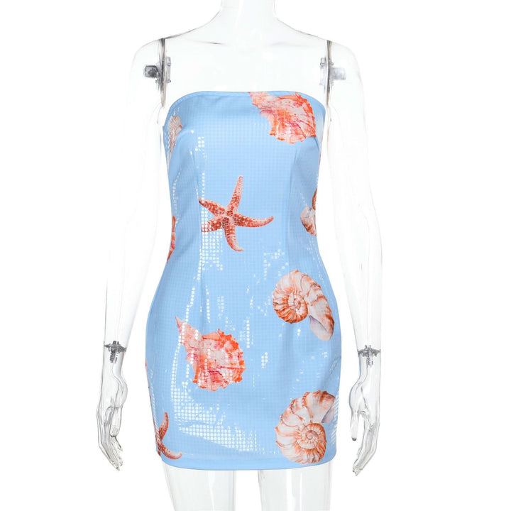 Conch print zip-up tube mini dress-final-sale