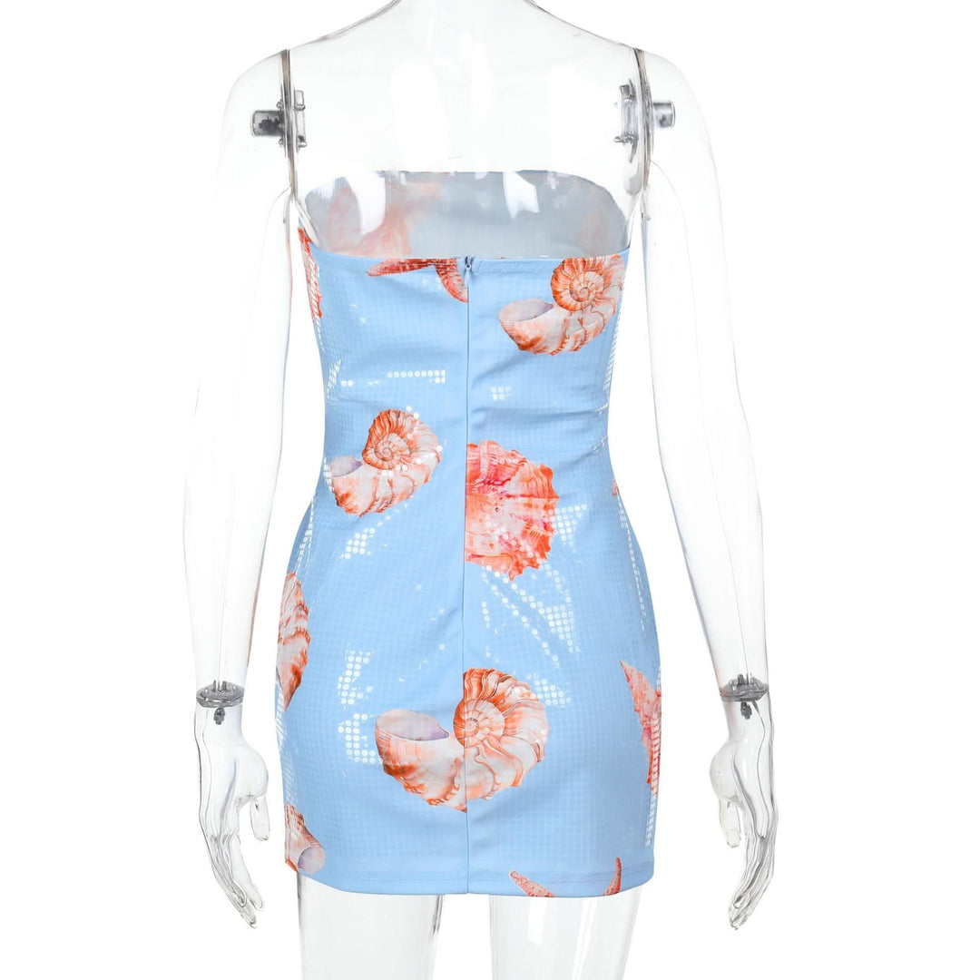 Conch print zip-up tube mini dress-final-sale