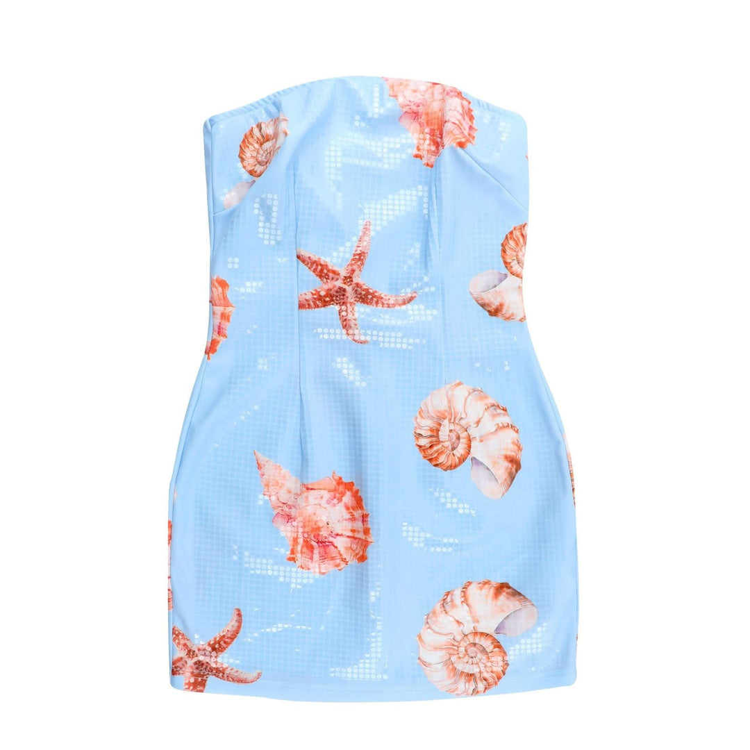Conch print zip-up tube mini dress-final-sale
