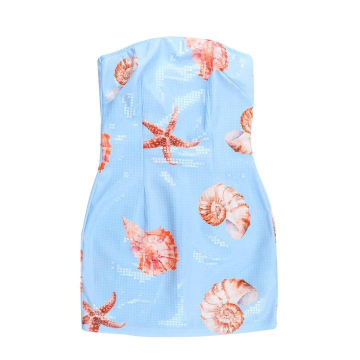 Conch print zip-up tube mini dress-final-sale