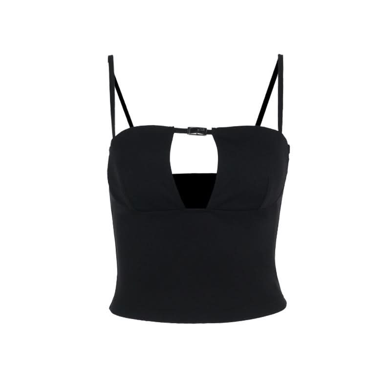 Buckle solid hollow out cami cut out top  | Festival Outfits Women