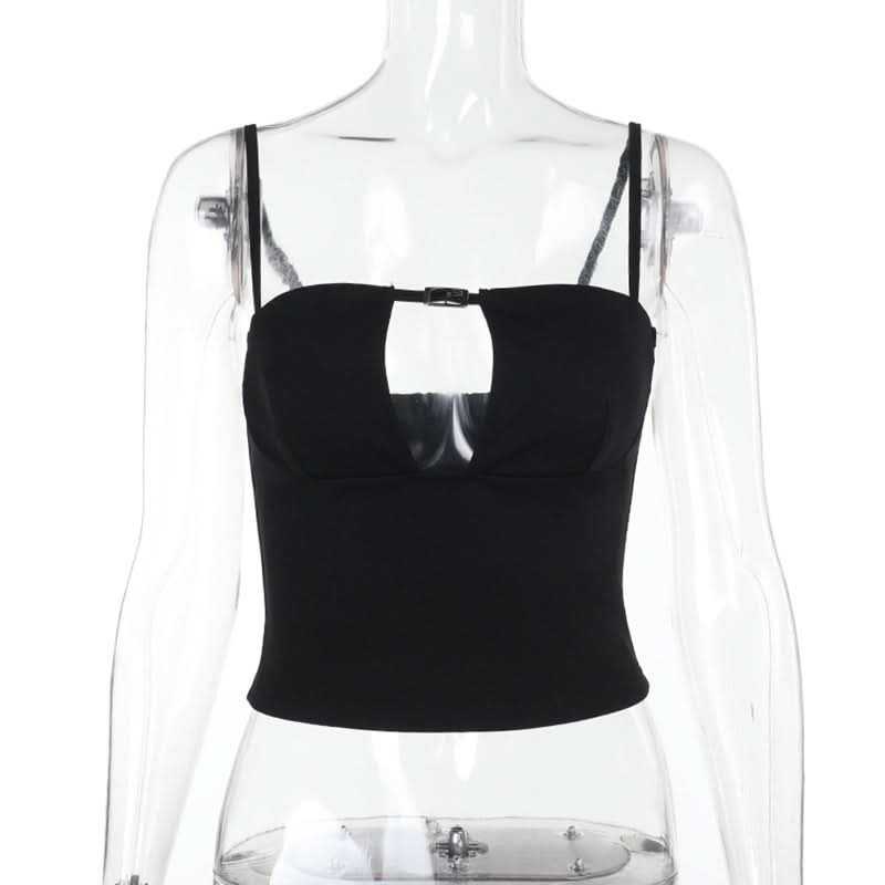 Buckle solid hollow out cami cut out top  | Festival Outfits Women