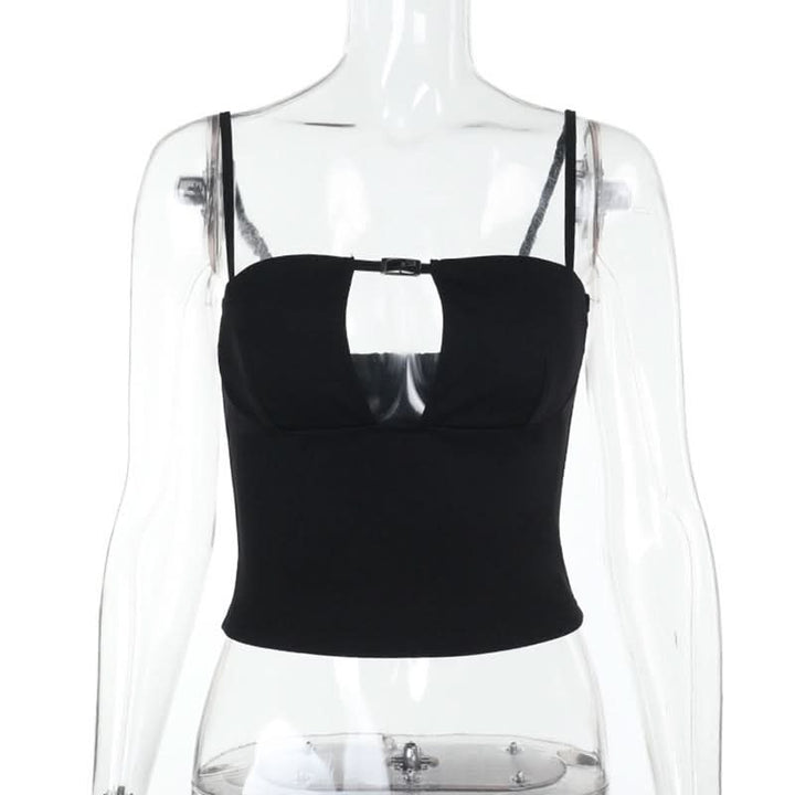 Buckle solid hollow out cami cut out top  | Festival Outfits Women