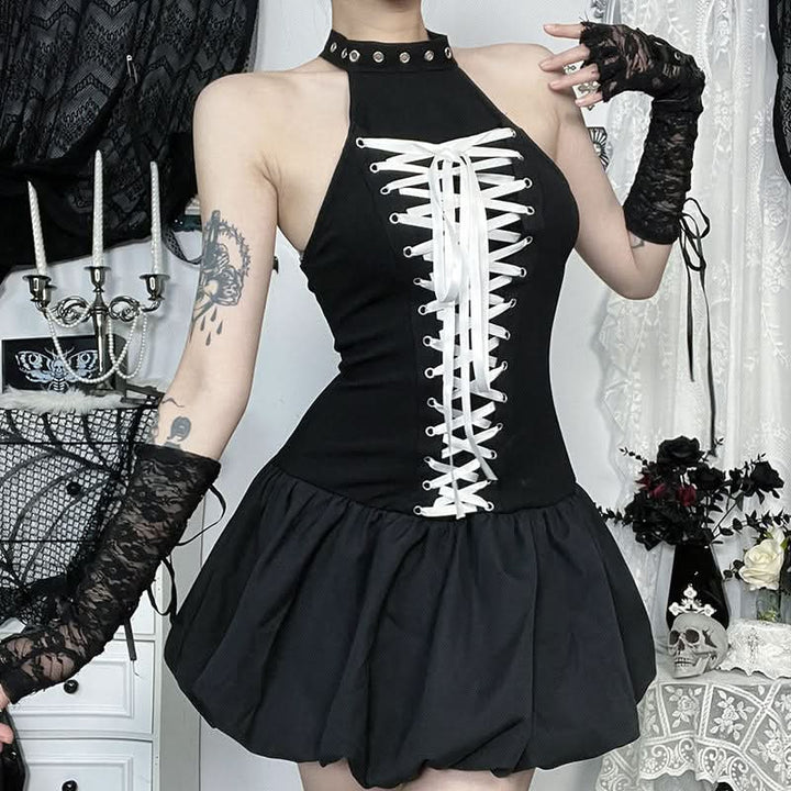 Lace up ruffle zip-up mini dress  | Festival Outfits Women-final-sale