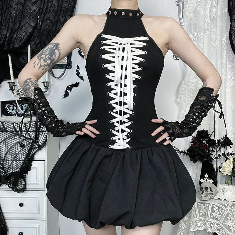 Lace up ruffle zip-up mini dress  | Festival Outfits Women-final-sale