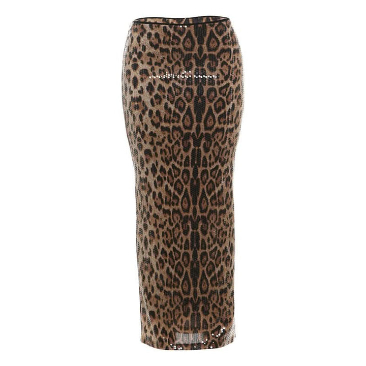 Leopard print glitter contrast maxi skirt  | Festival Outfits Women