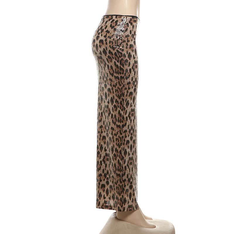 Leopard print glitter contrast maxi skirt  | Festival Outfits Women