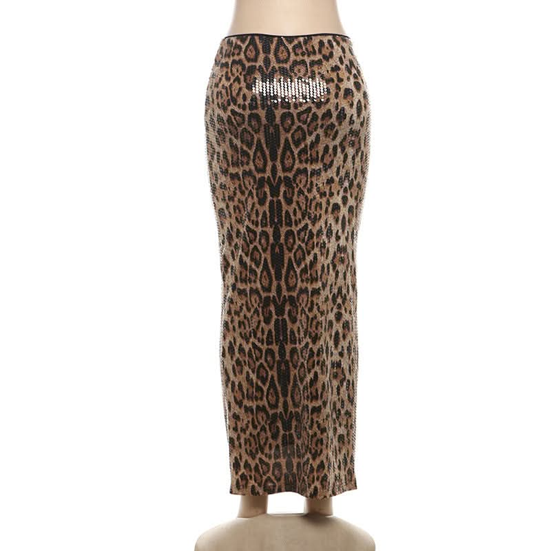 Leopard print glitter contrast maxi skirt  | Festival Outfits Women