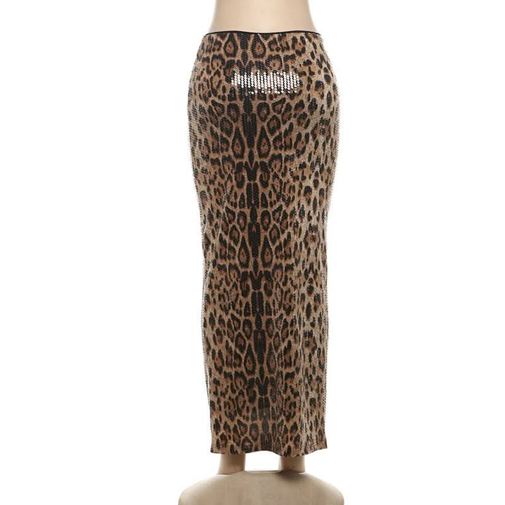 Leopard print glitter contrast maxi skirt  | Festival Outfits Women