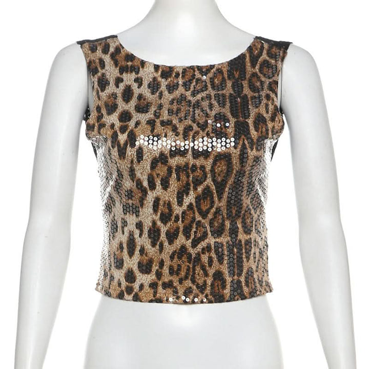 Glitter leopard print lace hem crewneck top  | Festival Outfits Women  | Cheetah Print Top