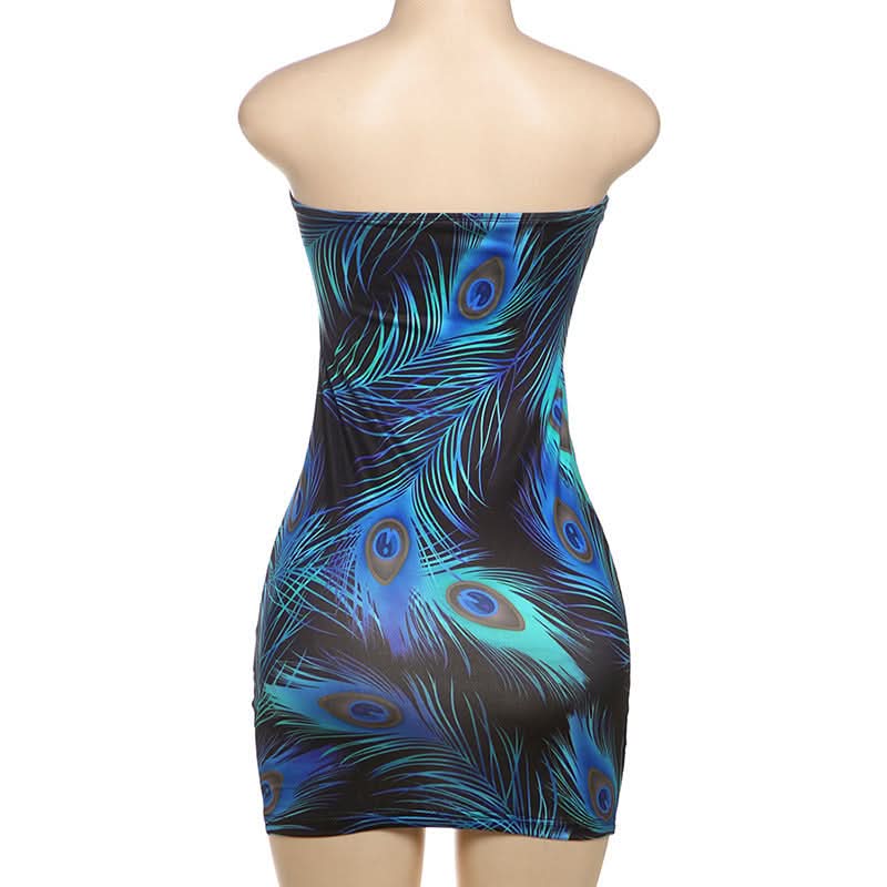 Backless feather print contrast tube mini dress  | Festival Outfits Women