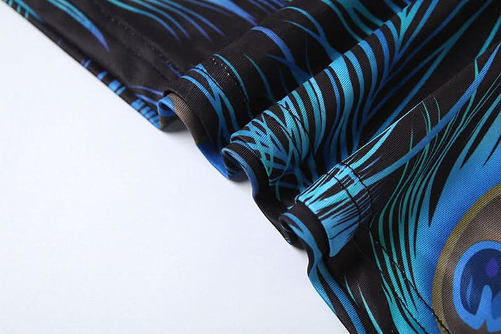 Backless feather print contrast tube mini dress  | Festival Outfits Women