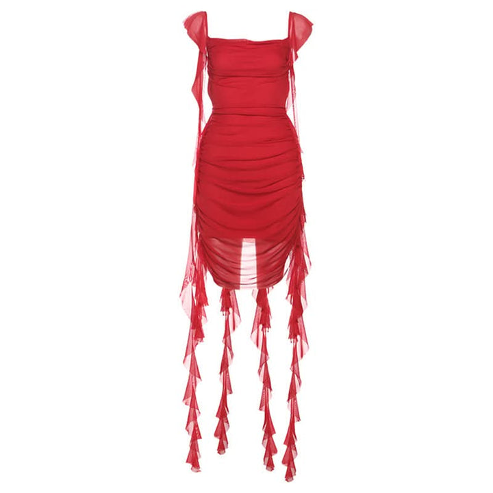Square neck ruched mesh backless mini dress  | Festival Outfits Women