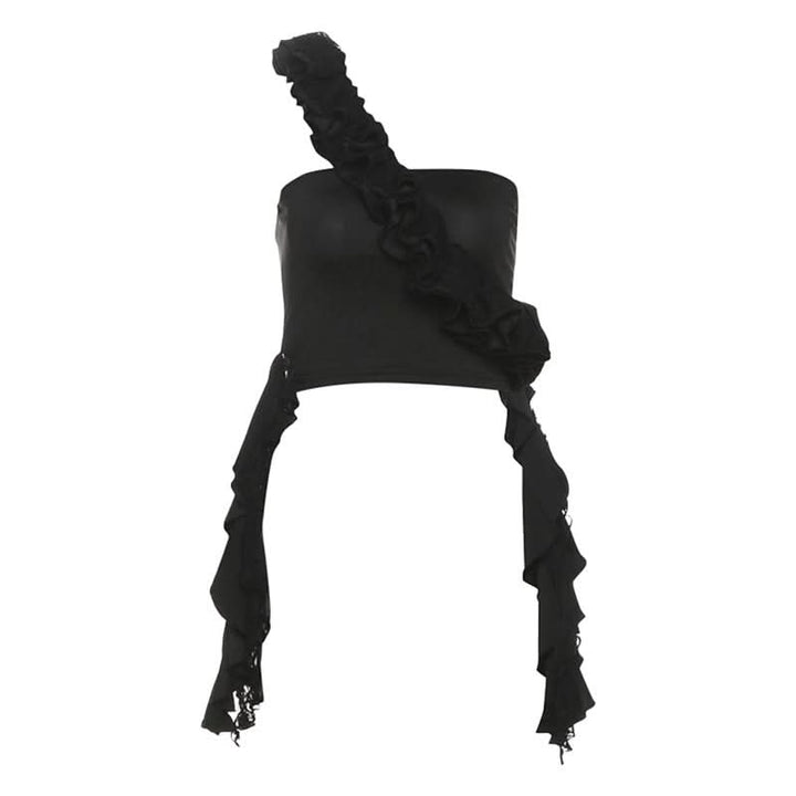 One shoulder irregular ruched ruffle top  | Festival Outfits Women