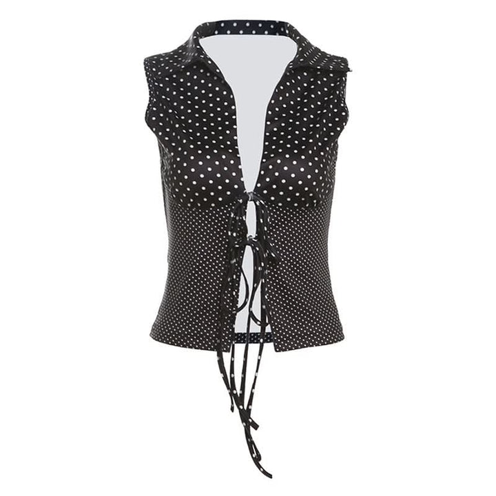 Self tie polka dot hollow out v neck cut out top  | Festival Outfits Women
