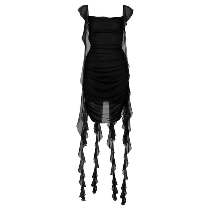 Square neck ruched mesh backless mini dress  | Festival Outfits Women