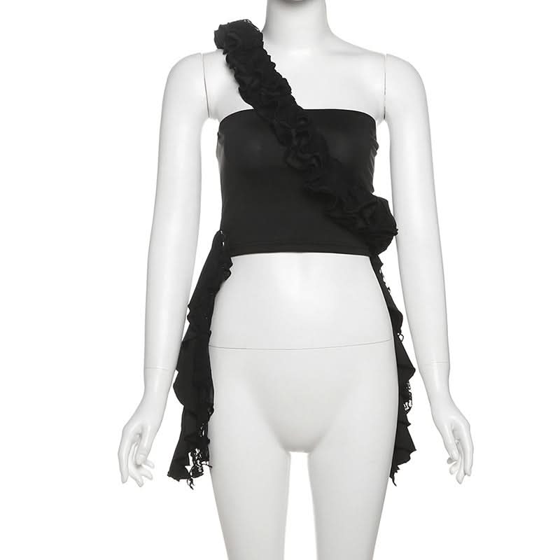 One shoulder irregular ruched ruffle top  | Festival Outfits Women