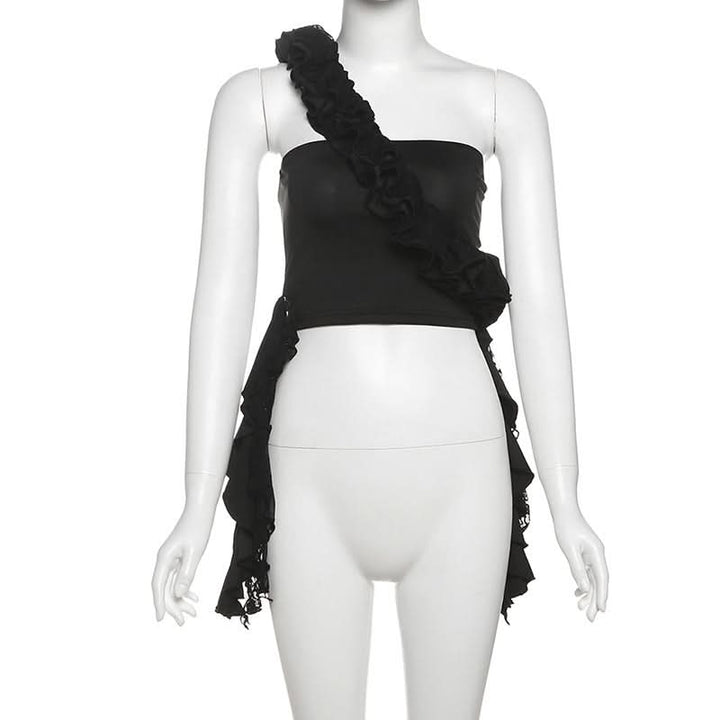One shoulder irregular ruched ruffle top  | Festival Outfits Women
