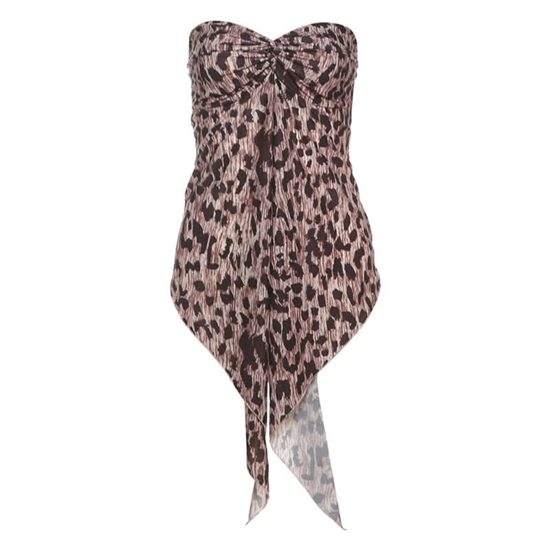 Sweetheart neck ruched slit leopard print tube top  | Festival Outfits Women  | Cheetah Print Top-final-sale