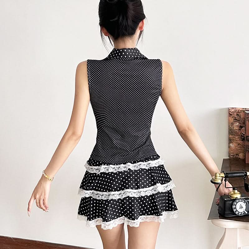Self tie polka dot hollow out v neck cut out top  | Festival Outfits Women