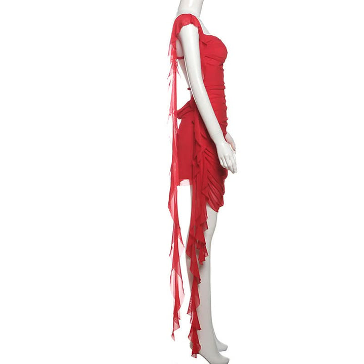 Square neck ruched mesh backless mini dress  | Festival Outfits Women