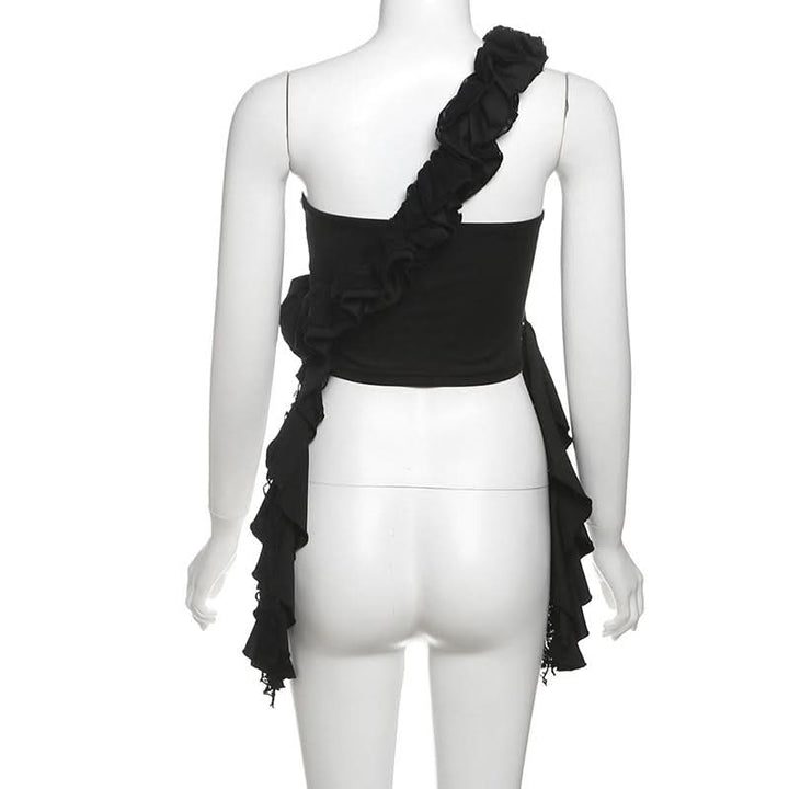 One shoulder irregular ruched ruffle top  | Festival Outfits Women
