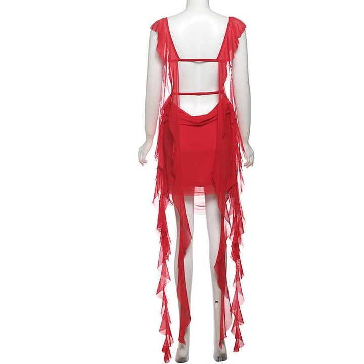 Square neck ruched mesh backless mini dress  | Festival Outfits Women