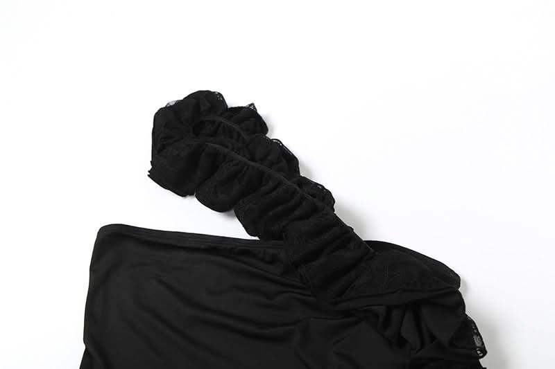 One shoulder irregular ruched ruffle top  | Festival Outfits Women