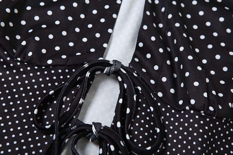 Self tie polka dot hollow out v neck cut out top  | Festival Outfits Women