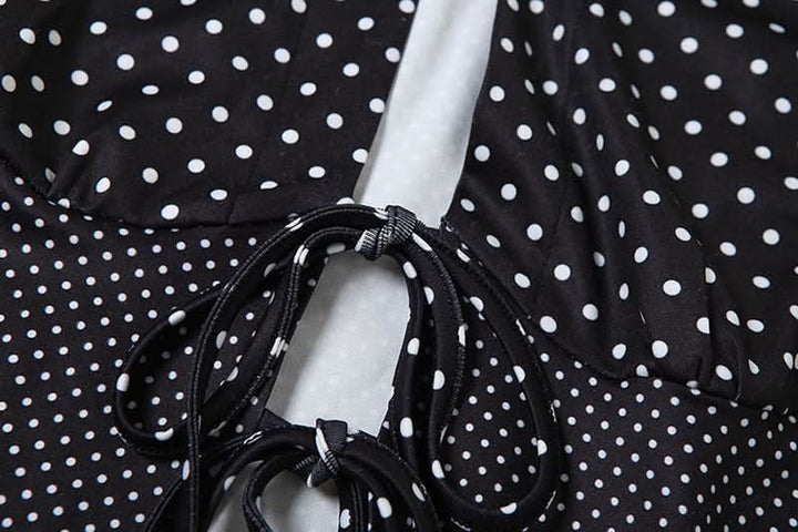Self tie polka dot hollow out v neck cut out top  | Festival Outfits Women
