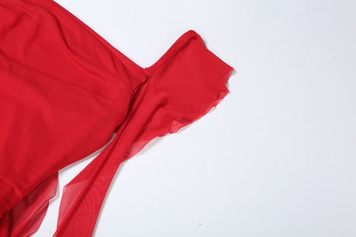 Square neck ruched mesh backless mini dress  | Festival Outfits Women