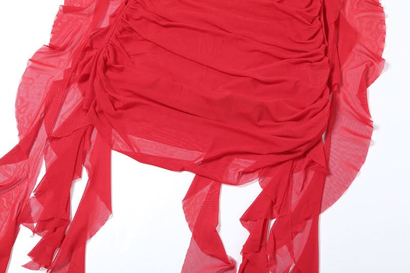 Square neck ruched mesh backless mini dress  | Festival Outfits Women