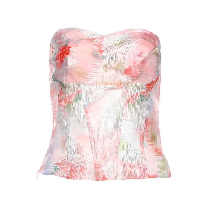 Print zip-up backless contrast tube top  | Festival Outfits Women