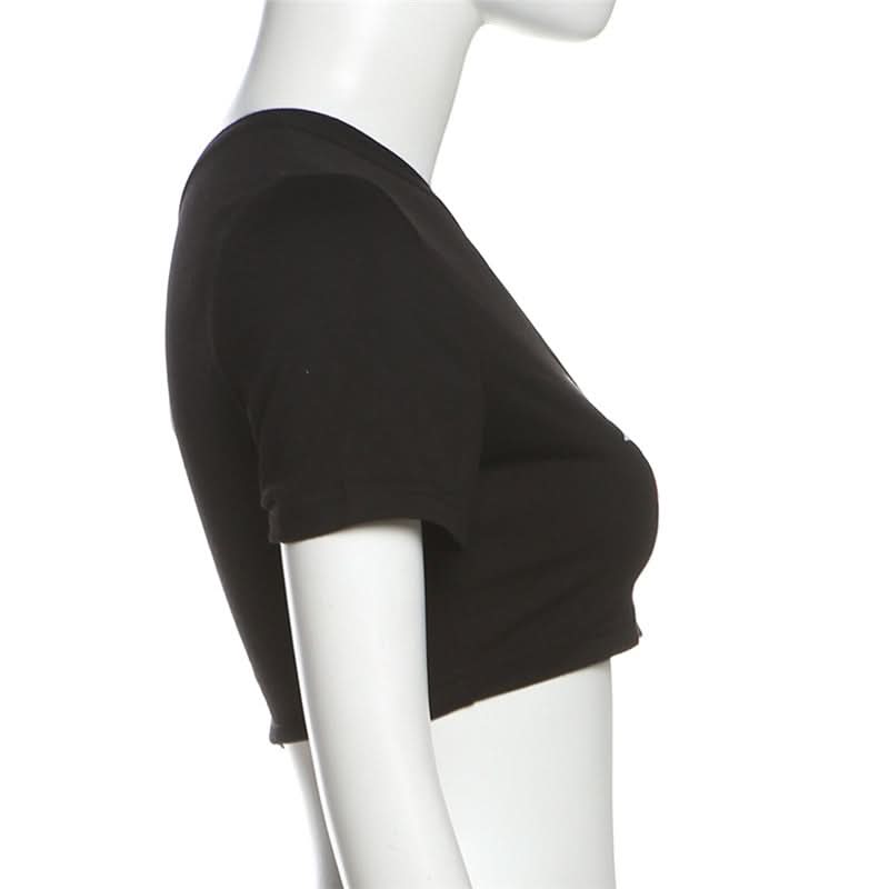 Short sleeve one shoulder letter pattern top  | Festival Outfits Women