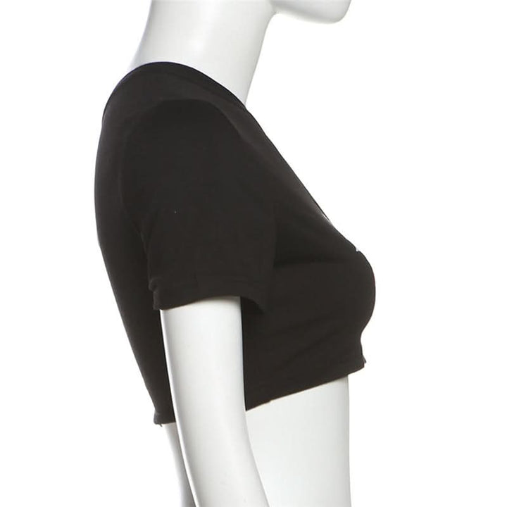 Short sleeve one shoulder letter pattern top  | Festival Outfits Women