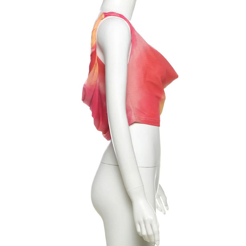 Cowl neck print contrast backless tank top  | Festival Outfits Women