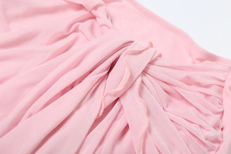 Ruched mesh ruffle irregular midi skirt  | Festival Outfits Women