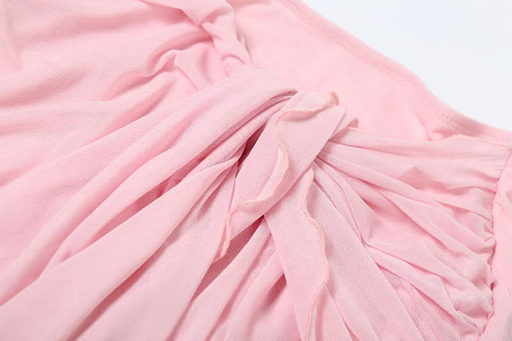 Ruched mesh ruffle irregular midi skirt  | Festival Outfits Women