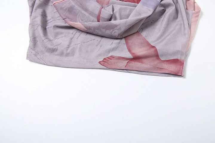 Cowl neck print contrast backless tank top  | Festival Outfits Women