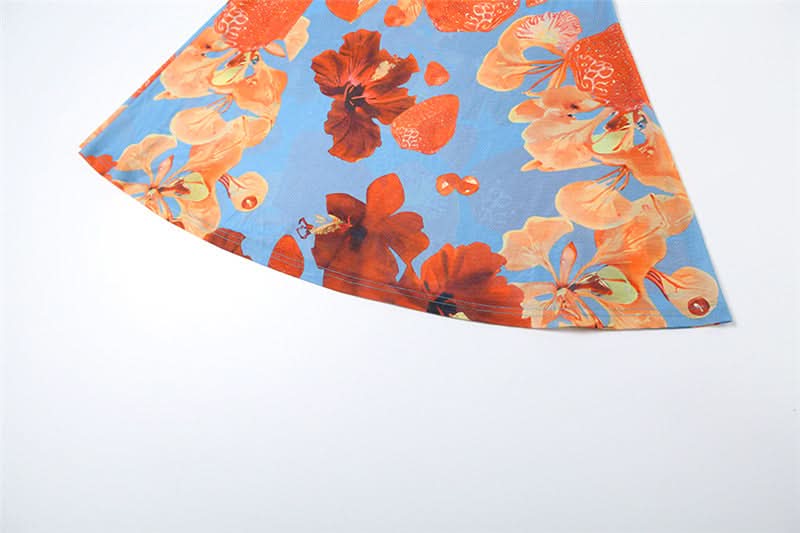 Mesh flower print ruched contrast maxi dress  | Festival Outfits Women