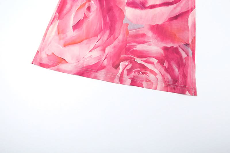 Ruched print contrast mesh slit maxi skirt  | Festival Outfits Women