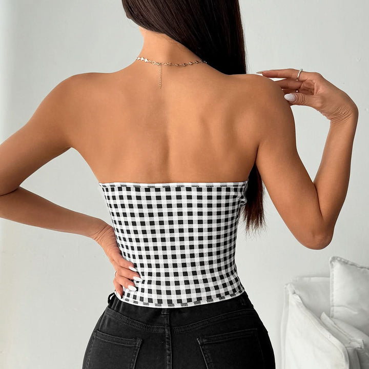 Sweetheart neck plaid bowknot top  | Festival Outfits Women