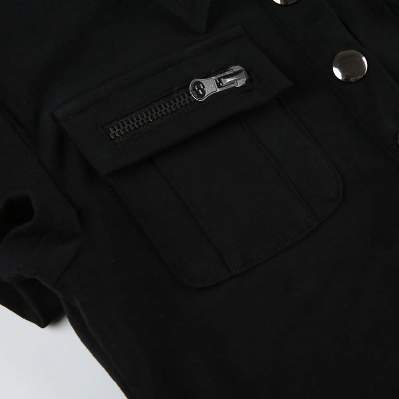 Turnover collar short sleeve button top  | Festival Outfits Women-final-sale