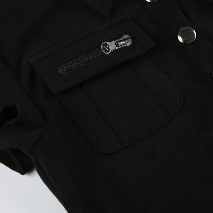 Turnover collar short sleeve button top  | Festival Outfits Women-final-sale