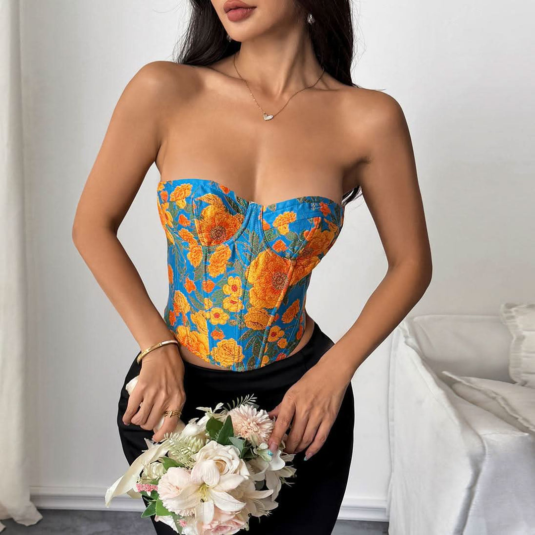 Flower print sweetheart corset lace up top  | Festival Outfits Women