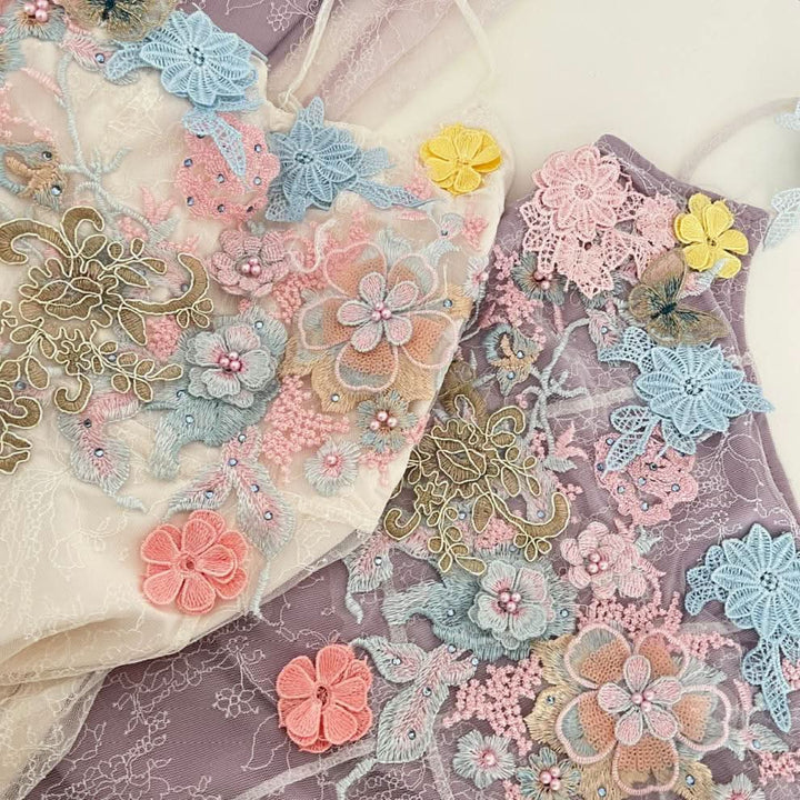 Flower embroidery u neck lace cami maxi dress  | Festival Outfits Women