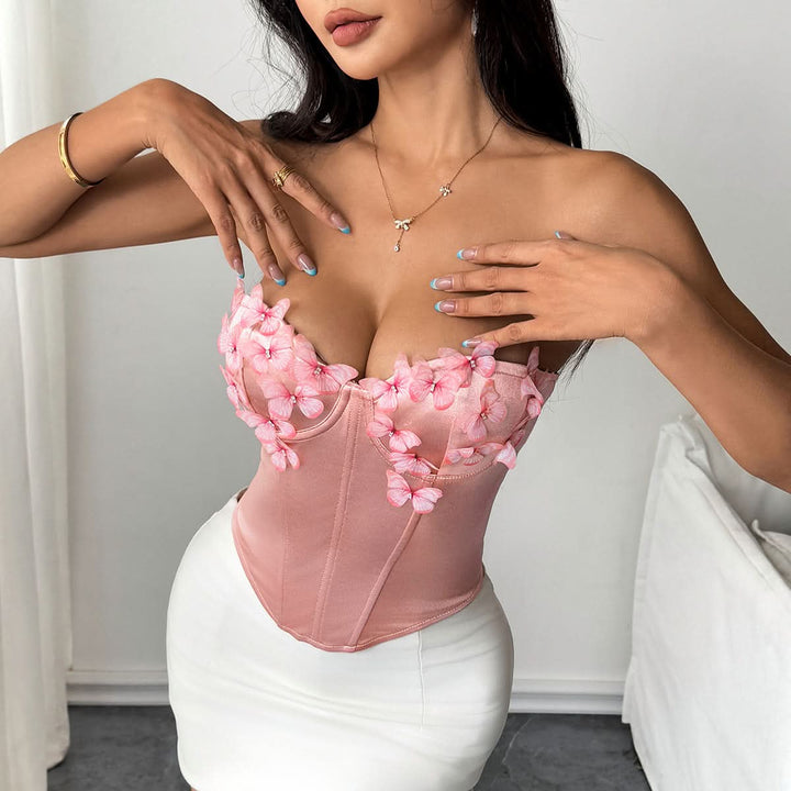 Sweetheart neck butterfly applique corset tube top  | Festival Outfits Women