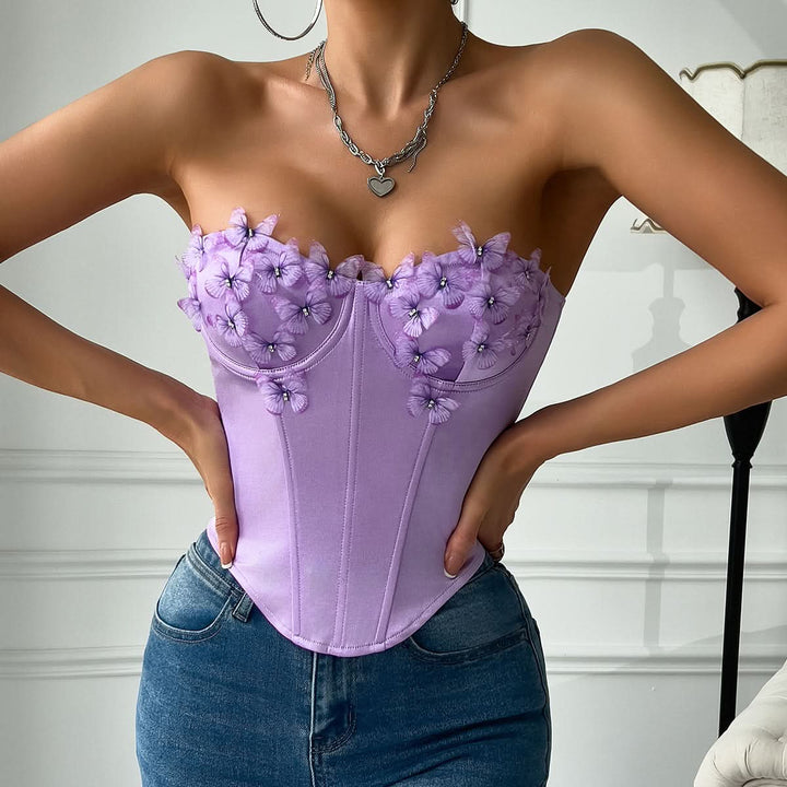 Sweetheart neck butterfly applique corset tube top  | Festival Outfits Women
