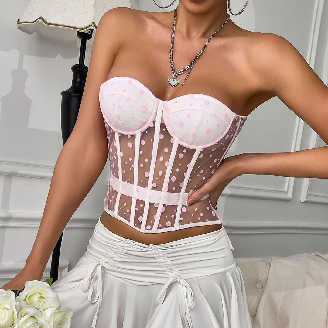 Polka dot sweetheart neck corset tube top  | Festival Outfits Women