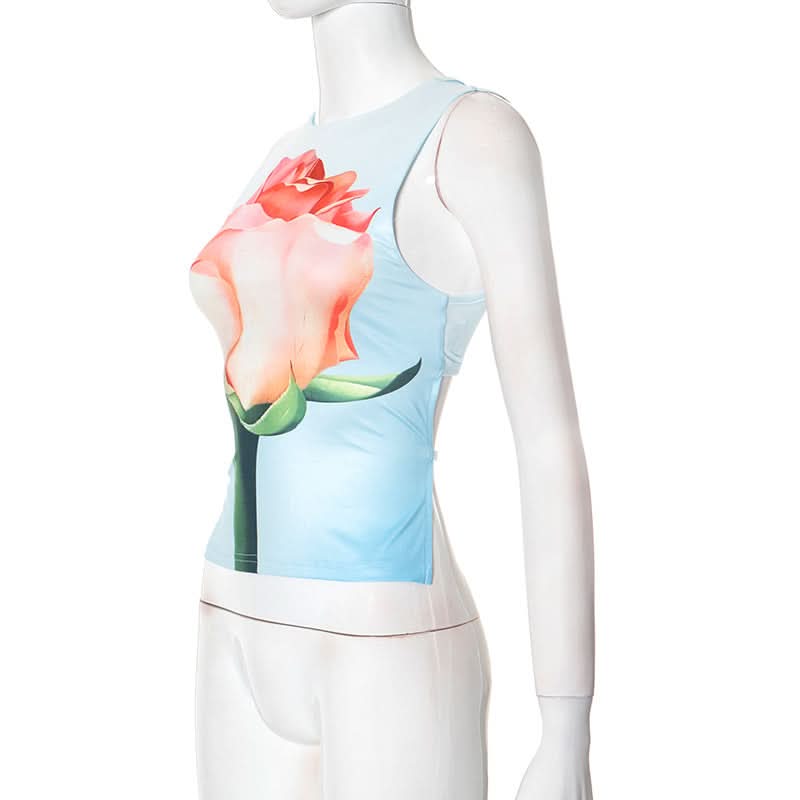 Self tie crewneck flower print contrast top  | Festival Outfits Women